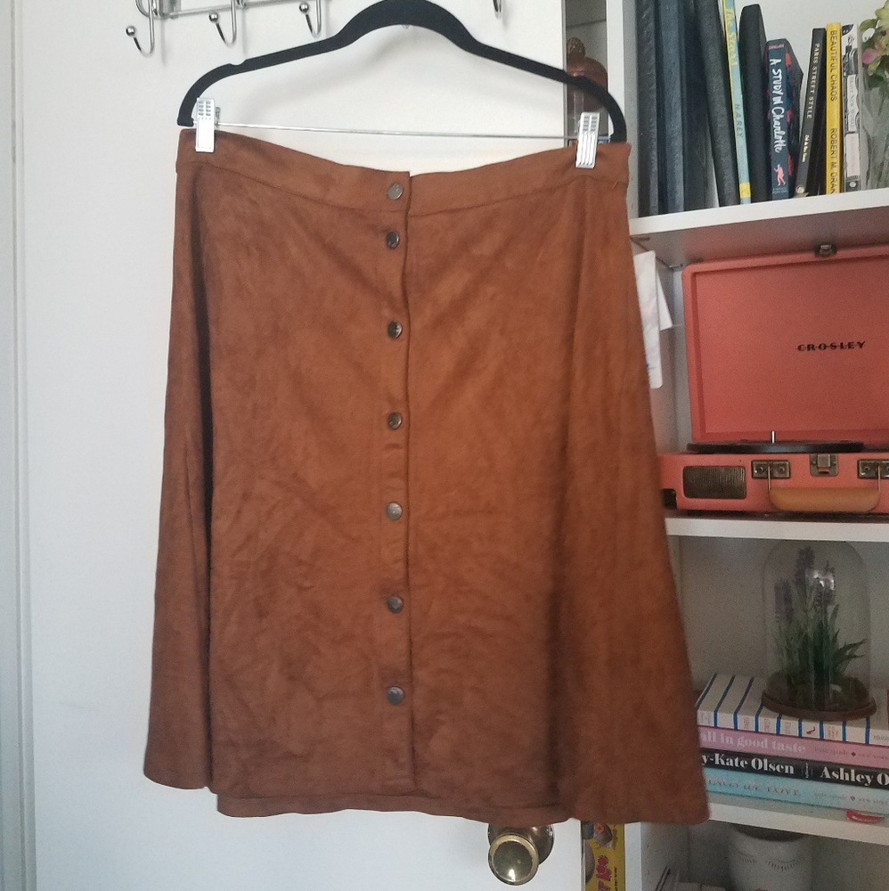 Faux suede button up skirt